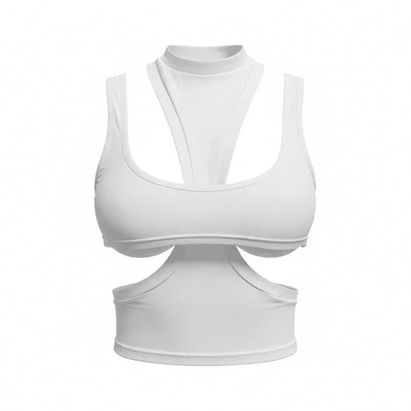 New Large White Sexy Cut Out Crop Top Open Sleeveless Tank Blouse Tee - Picture 2 of 4